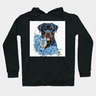 Rottweiler With Blue Roses Hoodie